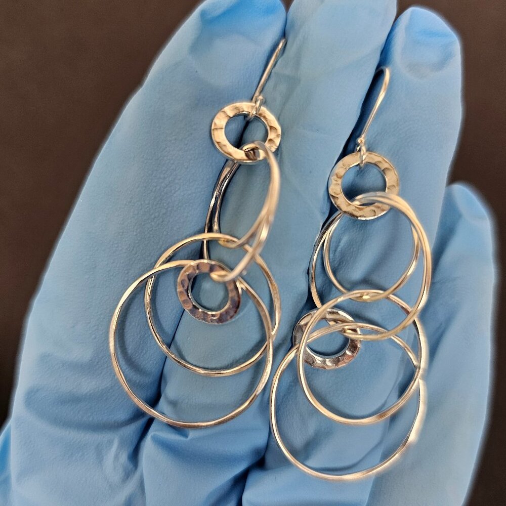 Ippolita Sterling Silver Interlocking Circle Multi Ring Hammered Drop Earrings - Picture 5 of 11